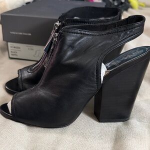 Vince Camuto Black Leather Peep-Toe Heeled Boots